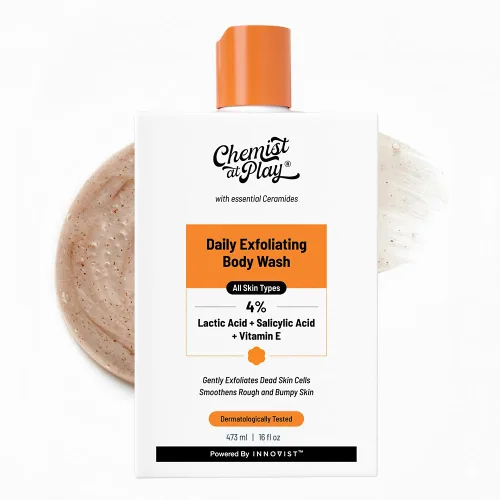 Vista 11 de Chemist at Play Gel de ducha exfoliante suave al 1% de ácido salicílico, sin parabenos ni SLS, evita el acné corporal, la piel rugosa y limpia