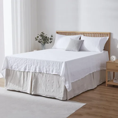 Vista 24 de Simple&Opulence Falda de cama de lino francés con volantes antipolvo clásicos de 14 pulgadas de caída, mezcla de algodón de lino y lino natural