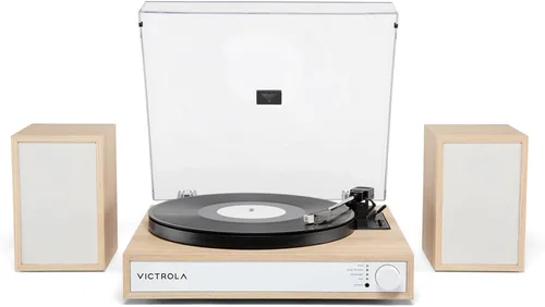 Vista 10 de Victrola Harmony – Sistema de giradiscos Bluetooth – Reproductor de discos de vinilo de 3 velocidades, altavoces estéreo para estantería, diseño