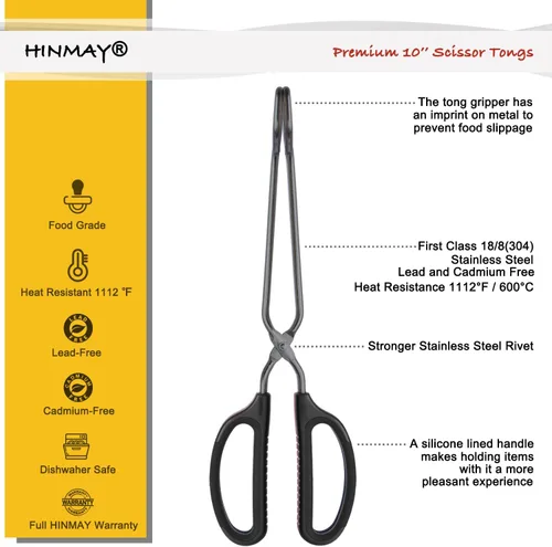 Vista 2 de HINMAY Pinzas de tijera de acero inoxidable de 10" con mango de agarre cómodo (negro)