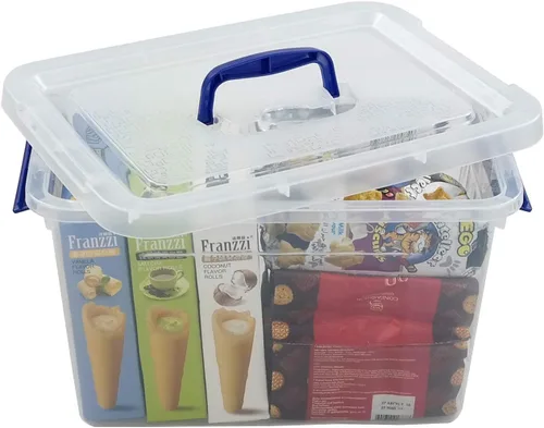 Vista 5 de Caja de almacenamiento de plástico transparente de 10 L, caja de almacenamiento con asa, paquete de 6