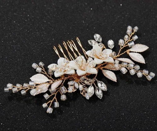 Vista 5 de SweeTV Peineta con clip deslizante para cabello de novia, accesorio de cristal para boda para novias y damas de honor, dorado