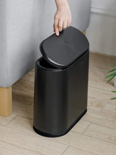 Vista 3 de Sooyee - Contenedor de basura de plástico rectangular con tapa a presión, para baño, tocador, dormitorio, cocina, taller, oficina, 10 litros, negro