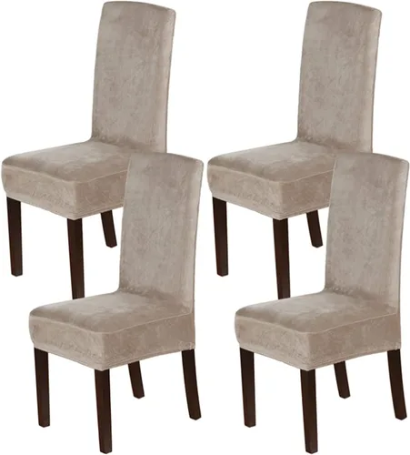 Vista 17 de Fundas elásticas de terciopelo para sillas de comedor, suaves, extraíbles y de comedor, color negro, 2