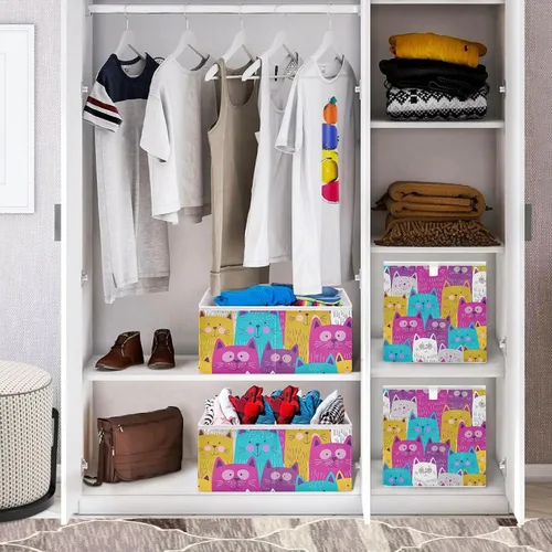 Vista 7 de Kigai Lindos cubos de almacenamiento para gatos, 11 x 11 x 11 pulgadas, cesta de almacenamiento plegable grande de tela, organizador para juguetes