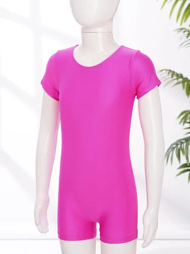 Vista 3 de Leotardo de manga corta de una pieza para niñas y niñas, color sólido, leotardo de ballet, danza, gimnasia