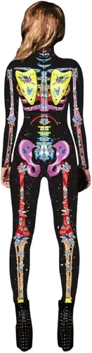 Vista 4 de Esqueleto Jjeuwe de Halloween, traje de cuerpo entero, ajustado, elastizado, para mujer