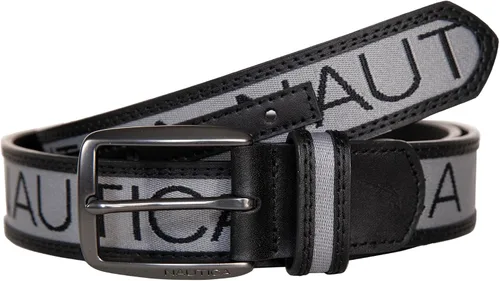 Vista 3 de Nautica Men's Signature Leather and Canvas Belt Ribbon Detail Flag Design Classic Casual Metal Buckle