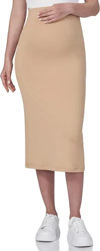 Vista 3 de POSHDIVAH Falda de maternidad para mujer, sobre el vientre, de cintura alta, color liso, elástica, falda tubo para embarazo