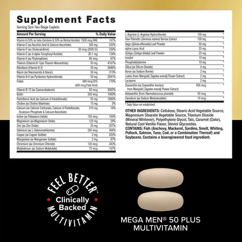Vista 2 de GNC Programa Mega Men 50 Plus Vitapak, nutrición completa conveniente, 5 productos en 1 paquete de vitaminas, multivitamínico, aceite de pescado