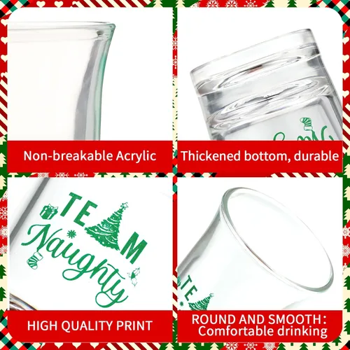 Vista 4 de Nosiny 24 vasos de chupito de Navidad de 1.2 onzas Team Naughty Team Nice Novedosos vasos de chupito de acrílico transparentes de Navidad