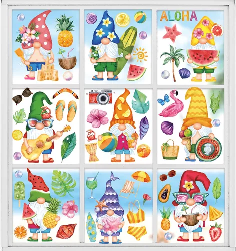 Vista 14 de Whaline 9 hojas de calcomanías para ventana de regreso a la escuela, gnomo lápiz libro globo mochila escolar, calcomanías para ventana