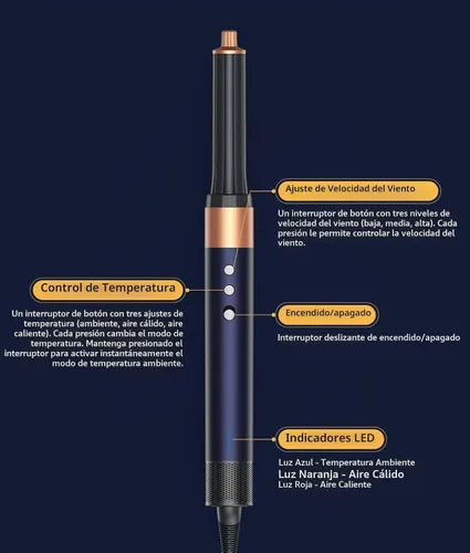 Vista 2 de Cepillo de secado de pelo profesional 8 en 1 con rizadores de envoltura automática, estilo de aire caliente sin daños por calor, con funda