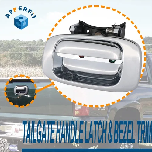 Vista 2 de APPERFiT Pestillo del mango del portón trasero con borde biselado cromado Compatible con Chevrolet Chevy Silverado GMC Sierra 1500 2500 3500 Cromo