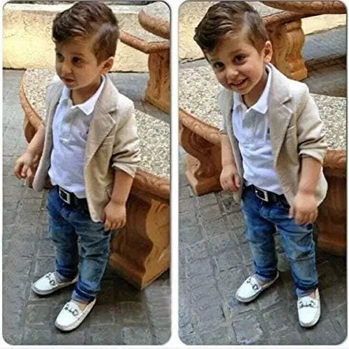 Vista 6 de Conjunto de 3 piezas de camisa de caballero para bebé, conjunto de pantalones vaqueros, ropa para niños pequeños