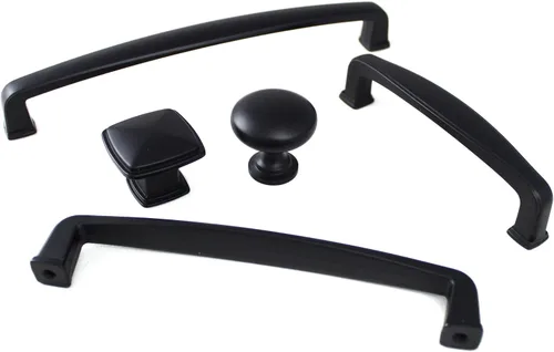 Vista 5 de Formosa Design Hardware - Paquete de manijas y perillas negras para gabinetes (5 pomos cuadrados)