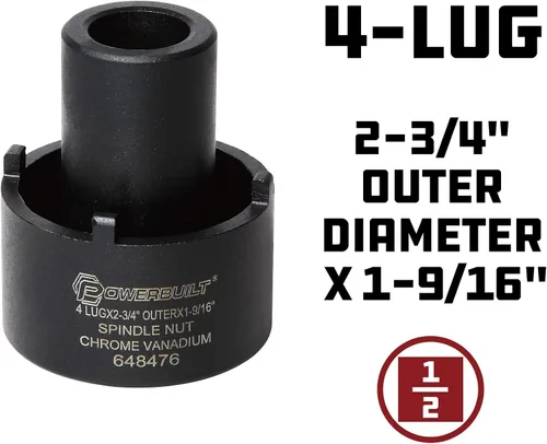 Vista 2 de Adaptador de tuerca de husillo Powerbuilt, 4 tuercas, 2-3/4-pulgadas exterior, Ford, Fácil remoción de tuercas de husillo, ejes traseros 2WD, tuerca