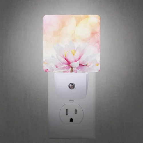 Vista 2 de Luz nocturna de loto de lirio de agua rosa, luces nocturnas LED enchufables, lámpara de noche con sensor automático, lámpara de anochecer a Lirio