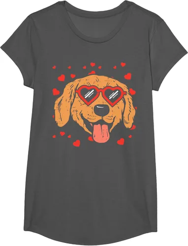 Vista 34 de Golden Retriever cara corazón gafas día de San Valentín perro regalo camiseta Negro