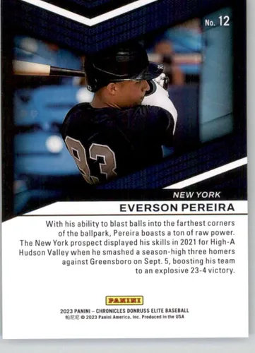 Vista 2 de 2023 Panini Chronicles Elite # 12 Everson Pereira New York Yankees Official Baseball Card in Raw (NM or Better) Condition