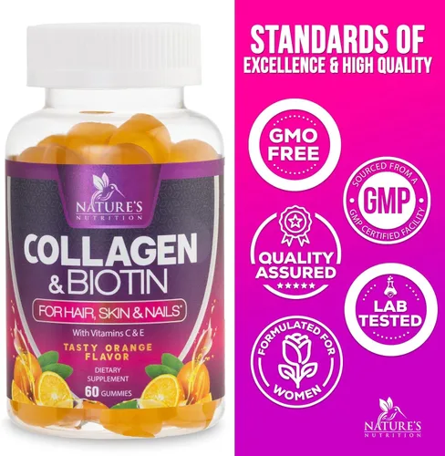 Vista 4 de Gomitas de colágeno – 2500 mcg de biotina por porción – Suplemento completo de colágeno con péptidos hidrolizados tipo I y III, biotina, zinc