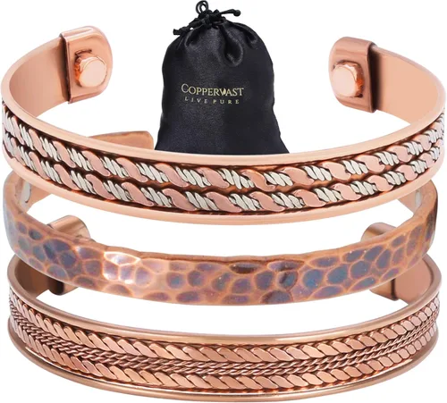 Vista 24 de Pulseras de cobre para hombres y mujeres Juego de 3 con caja de regalo Hecho a mano 100% cobre Regalo para mujeres y hombres