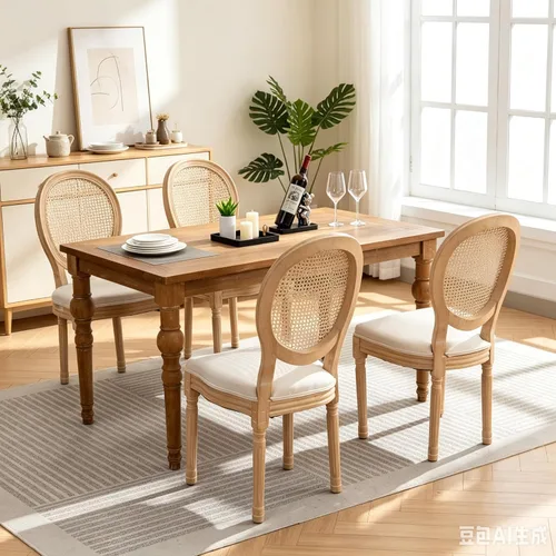 Vista 11 de French Country Set of 2 Dining Chairs, Linen Farmhouse Wood Chairs Beige