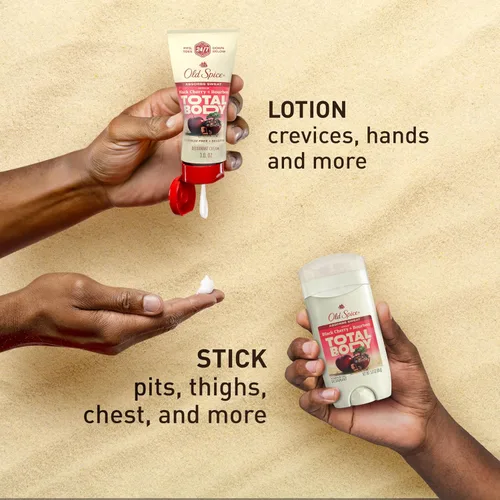 Vista 8 de Old Spice Crema desodorante para todo el cuerpo para hombres, sin aluminio, cereza negra + aroma a borbón, protección contra olores 24/7, frescura