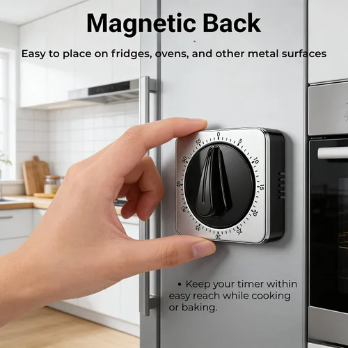 Vista 6 de Searon Temporizadores de cocina para cocinar, temporizador mecánico de cuerda con anillo fuerte, parte trasera magnética, no necesita batería