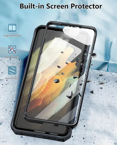 Vista 3 de FNTCASE Funda para Samsung Galaxy S21-Ultra: Funda protectora militar a prueba de golpes con funda de clip para cinturón y soporte, a prueba de Negro
