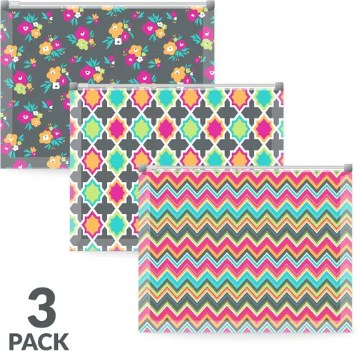 Vista 2 de C-Line Zip 'N Go 55610 - Sobres de polietileno reutilizables, diseño Bold Basics, paquete de 3