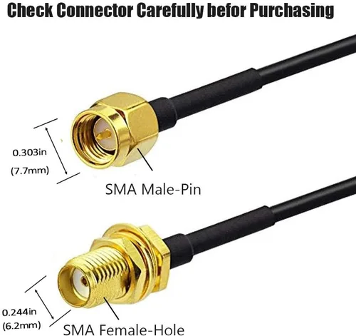 Vista 2 de CORONIR Cable de extensión SMA de 3 pies SMA macho a SMA hembra RF adaptador de conector WiFi cable de extensión de antena paquete de 2