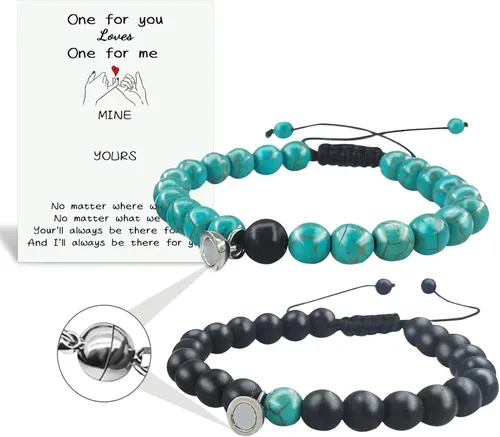 Vista 27 de 2 pulseras magnéticas para parejas, piedra natural negra mate, cristal para votos de amor eterno, juego de pulseras de cuentas de piedra de energía
