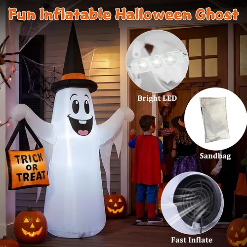 Vista 3 de 4.5 FT Halloween Inflatable Ghost Outdoor Decoration with Magic Hat