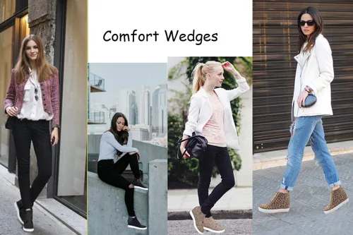 Vista 3 de Athlefit - Zapatos deportivos de cuña de plataforma para mujer, con tacón oculto, botines de cuña oculta