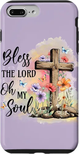 Vista 12 de Funda para iPhone 12 mini Bless The Lord Jesucristo Cross Purple Flower Butterfly Case
