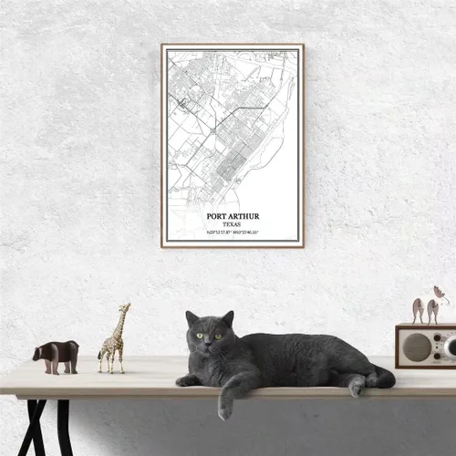 Vista 3 de Póster de pared de Port Arthur Texas, Estados Unidos América Mapa, impresión sobre lienzo, sin marco, moderno mapa blanco y negro BKWH-01864