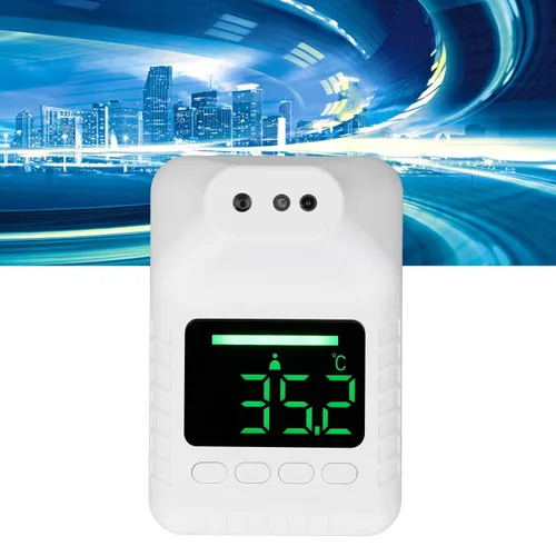 Vista 5 de Termómetro infrarrojo para la frente montado en la pared, termómetro digital de pared no electrónico, carga USB o funciona con pilas, termómetro