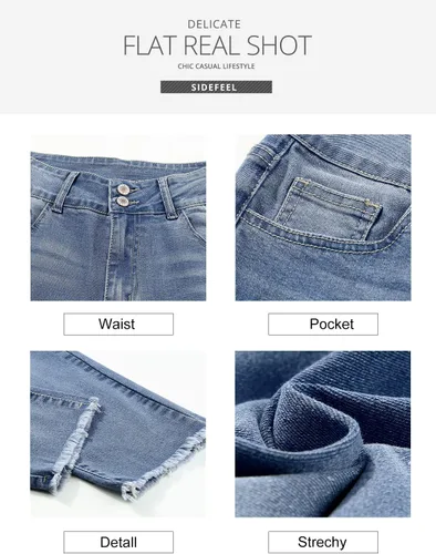 Vista 7 de Sidefeel Jeans de cintura alta para mujer, con dobladillo sin procesar, pierna recta, pantalones de mezclilla