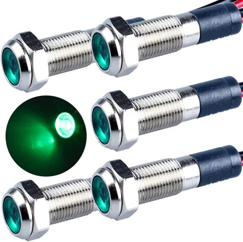 Vista 13 de 5 piezas de luz indicadora LED de 12V-24V de 6mm con orificio de montaje de 1/4" de 20mA, lámpara de señal de metal impermeable IP67 con ahorro