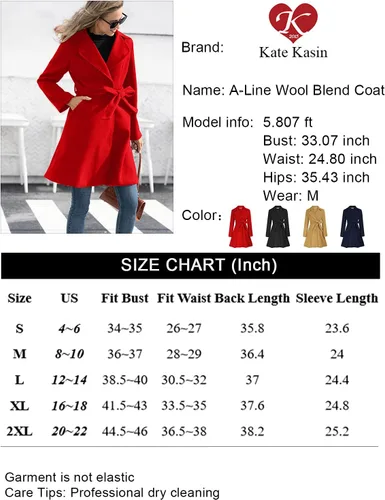 Vista 6 de Kate Kasin Abrigo de vestir para mujer, con cinturón, solapa con muesca y cinturón, gabardina para otoño e invierno