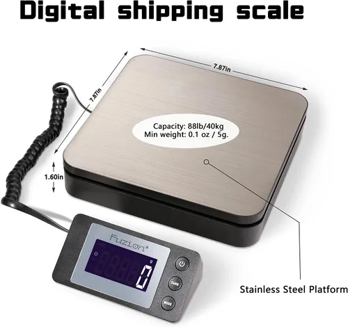 Vista 3 de Fuzion Báscula Digital de Envío de 88 lb × 0.1 oz, Báscula Postal de Acero Inoxidable Duradera con Tara, 4 Modos de Pesaje, Báscula de Envío