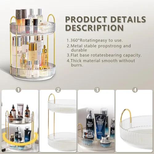 Vista 4 de Organizador de maquillaje giratorio 360 para tocador, organizador y almacenamiento de encimera de baño, organizador de cosméticos para cuidado