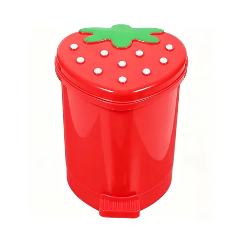 Vista 11 de Bote de Basura de Fresa, Bote de Basura de Plástico Lindo de 1 Galón para Escritorio Kawaii Pequeño Bote de Basura de Fresa para Dormitorio con 2