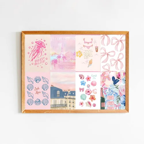 Vista 7 de KBKBART Decoración de habitación de nieta costera, kits de collage de pared rosa y azul, 50 piezas de 4 x 6 pulgadas, pósteres estéticos de pared