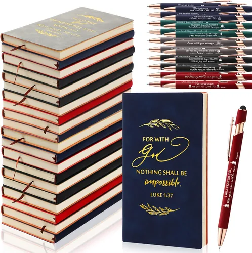 Vista 9 de Crtiin 20 cuadernos de notas religiosos a granel con bolígrafo motivacional, versículo bíblico inspirador, diario de oración de cuero, regalos