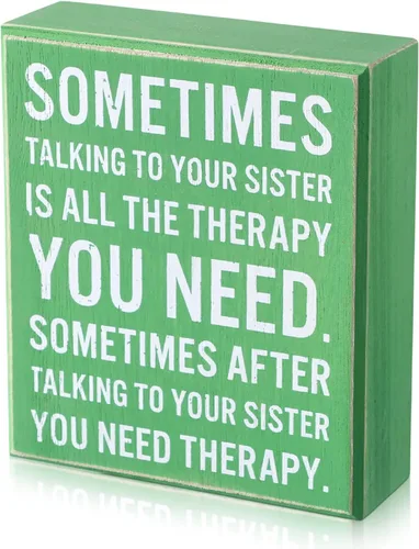 Vista 11 de Jetec Funny Sister Gifts Sometimes Talking to Your Sister Is All the Therapy You Need - Letrero de madera de 5.9 x 5.1 pulgadas, placas divertidas