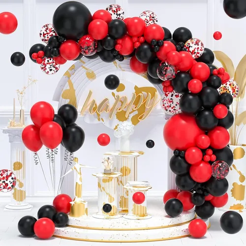 Vista 8 de Globos rojos y negros, 57 globos rojos de 12 pulgadas, globos negros para bodas, Año Nuevo, graduación, decoración de fiesta de cumpleaños