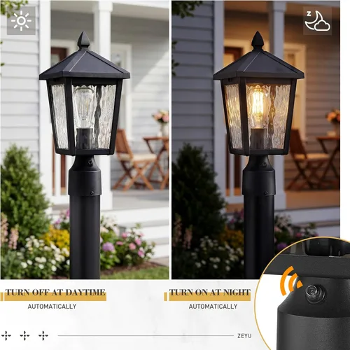 Vista 3 de zeyu Lámpara de poste de linterna con sensor de fotocélula, iluminación de poste al aire libre del atardecer al amanecer de 13.7 pulgadas, accesorio