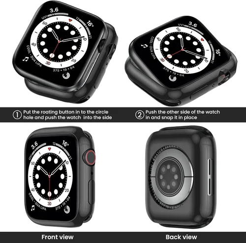 Vista 3 de [Paquete de 2] Funda protectora para Apple Watch SE3/SE2/SE/Series 6/5/4 de Negro+Negro